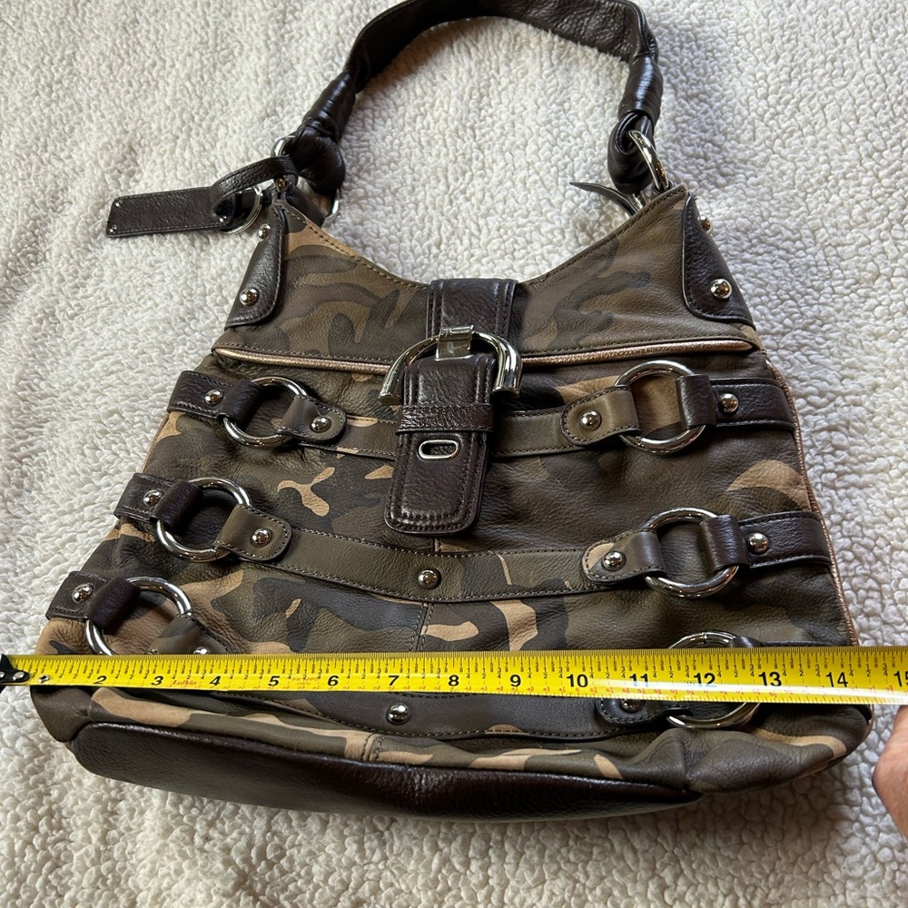 B. Makowsky Camouflage Leather Buckle Tote